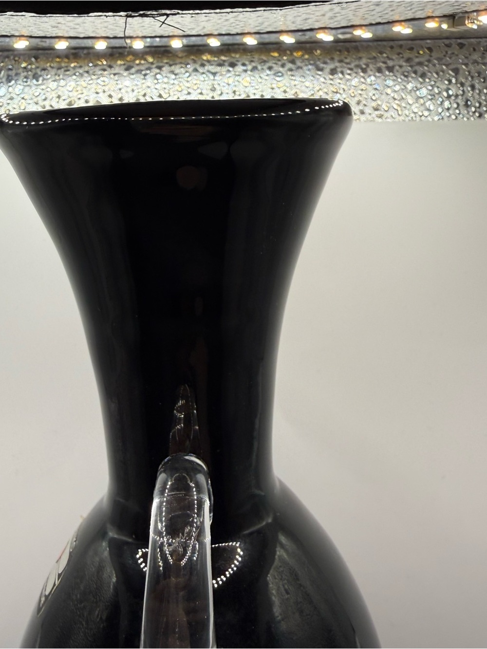 Blenko Urn Black Handblown Glass Vase with Clear Handles - Picture 6 of 16